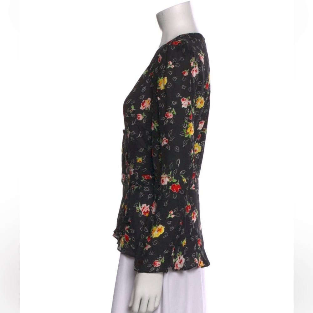 Veronica Beard Kiona Silk Blouse Black Floral Peplum $395. Excellent Size 00 - Picture 3 of 13